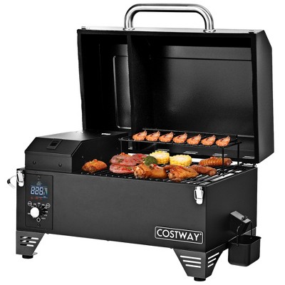 Costway Portable Tabletop Pellet Grill Outdoor Smoker BBQ w/Digital Control System Red\Black