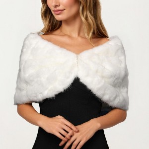 Anna-Kaci Women's Soft Plush Faux Fur Wrap with Elegant Drape Delicate Front Detail and Smooth Luxe Texture 19in - One Size Fits Most, White - 1 of 4