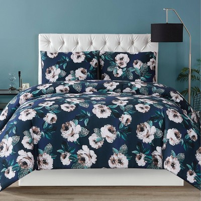 Christian Siriano Twin XL 2pc Mags Floral Comforter Set Navy