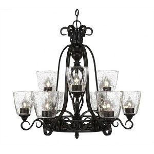 Toltec Lighting Elegante 9 - Light Chandelier in  Dark Granite with 4.5" Square Clear Bubble Shade - 1 of 1