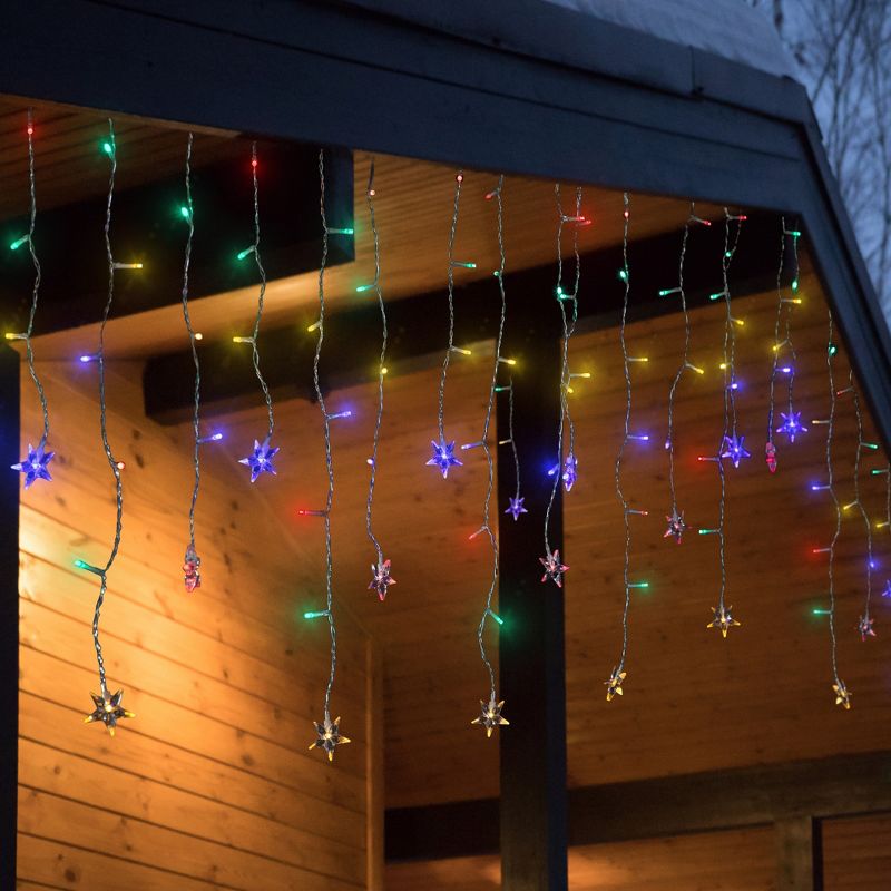 Northlight 400 Count Outdoor Christmas Stars Icicle Lights - Multi-Color LED Lights, Clear Wire, 1 of 8