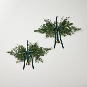 2pk 6" Cedar with Green Ribbon Mini Artificial Swag - Hearth & Hand™ with Magnolia - 1 of 3