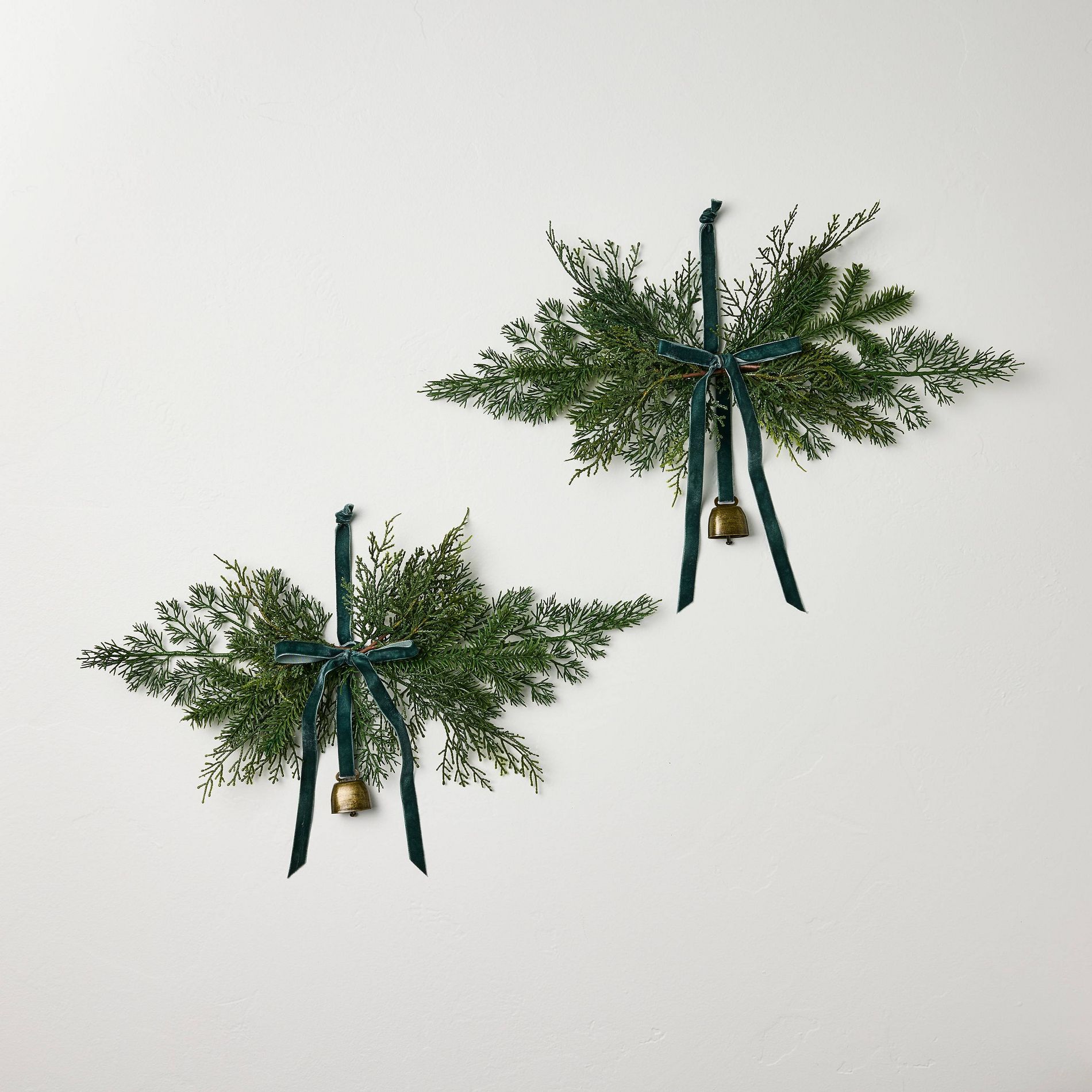 2pk 6" Cedar with Green Ribbon Mini Artificial Swag - Hearth & Hand™ with Magnolia