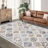 Vintage Oriental Rhombus Printed Distressed Rug Washable Thin Low Pile Area Rugs for Living Room Indoor Retro Non Slip Soft Carpet for Bedroom - 4 of 4