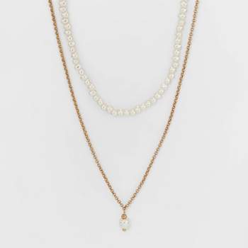 Crystal Acrylic Stones White Pearls Multi Chain Necklace Set 5pc - Wild  Fable™ Gold : Target