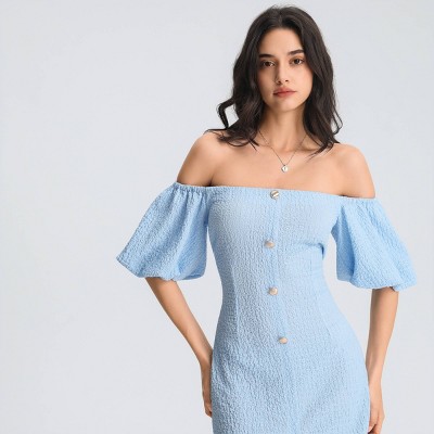 Женские платья Wild Fable Women's Puff Short Sleeve Mini Sheath Dress - Wild Fable™ Light Blue M — фото 4