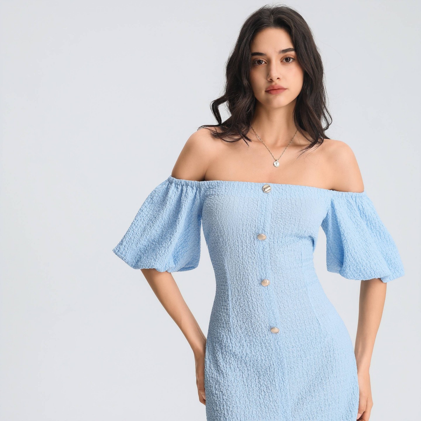 Женское платье Wild Fable Puff Short Sleeve Mini Sheath, цвет: Светлый синий — фото 4