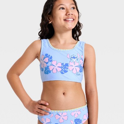 Lilo & Stitch Girls' Disney Lilo and Stitch 2pc Floral Printed Swim Set - Blue M — фото 3