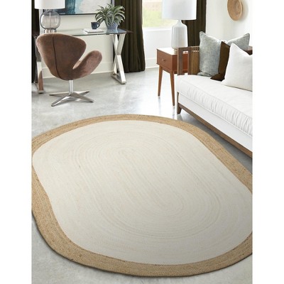 Handmade Braided White Jute 8' x 10' Oval Rug