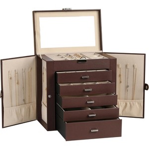 6-Tier Jewelry Box with Mirror, 5 Drawers, PU Leather Organizer - 1 of 4