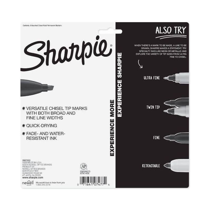 Sharpie 8pk Permanent Markers Chisel Tip Multicolored, 3 of 9