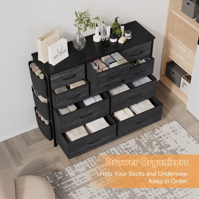 10 Drawers Dresser for Bedroom,Fabric Storage Drawer, Dressers & Chest of Drawers with Side Pockets