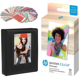 HP Sprocket Sticky Back Zink Photo Paper 2.3 x 3.4" (50 Sheets), Stickers & Album Starter Bundle - 1 of 4