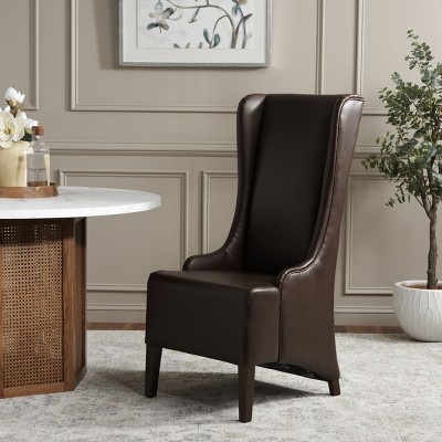 Antique Brown High Back Leather Upholstered Dining Side Chair