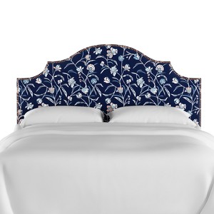 Milo Nail Button Notched Headboard - King - Whisp Floral Navy Blush - Cloth & Co., Whisp Floral Blue Blush