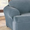 2pc Stretch Poly Striped T Cushion Chair Slipcovers French Blue - Sure Fit: Polyester & Spandex, Machine Washable, Indoor Use - 2 of 4