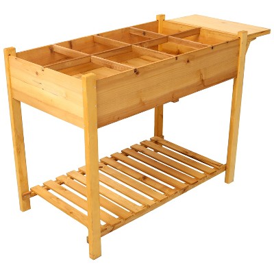 Grungis Raised Planters for Outdoor Plants with Drainage Holes,Mobile Customizable Wood Planter with Elevated 8 Pocket Herb