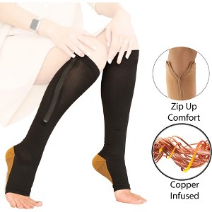 5 Star Super Deals Copper Energy Infused Zipper Compression Socks - Zip Up Circulation Pressure Stockings - 1 of 4