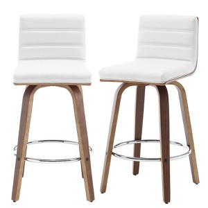Bekrvio 26" Counter Height Bar Stools - PU Leather Swivel, L Shape Back, Upholstered, Mid-Century Modern Chairs for Kitchen Counter Island - 1 of 4