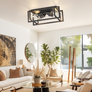 YANSUN 11.41 in. 4-Light Industrial Caged Flush Mount , Metal Black Square Ceiling Light Fixtures for Kitchen Island - 1 of 4