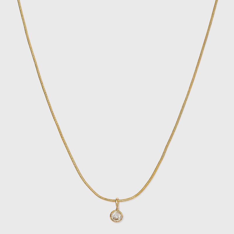 14K Gold Plated Cubic Zirconia Herringbone Bezel Chain Necklace - A New Day&#8482;, 1 of 7