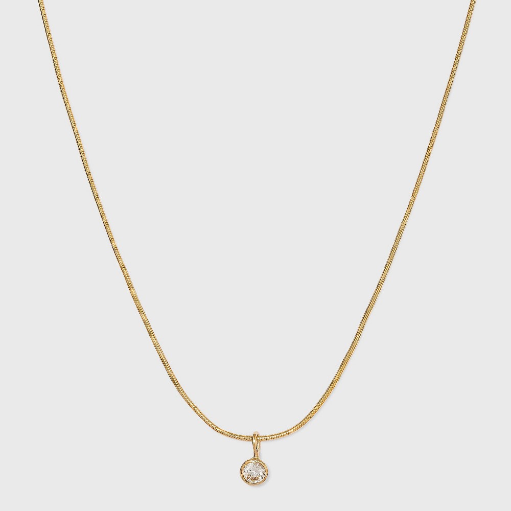 14K Gold Plated Cubic Zirconia Herringbone Bezel Chain Necklace - A New Day