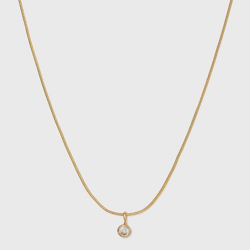 14K Gold Plated Cubic Zirconia Herringbone Bezel Chain Necklace - A New Day™ - image 1 of 3