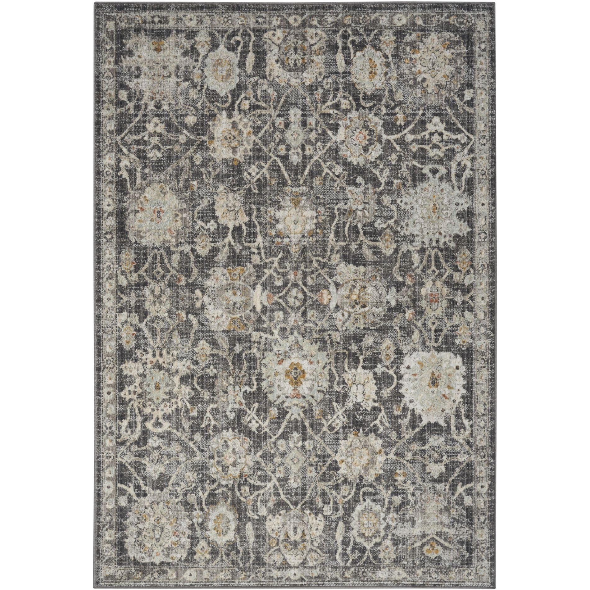 Nourison Oushak Home Vintage Floral Indoor Rug Charcoal 4'1" x 5'11"