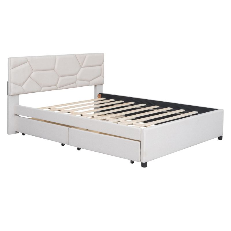 Upholstered Platform Bed with Brick Pattern Headboard, Trundle Bed and 2 drawers-ModernLuxe, 4 of 15