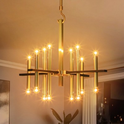 Rennnsan Frolique 28" W 16 -Light Dimmable Industrial Linear Chandelier in Gold & Chrome