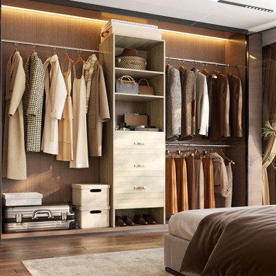 Aheaplus 21''-96'' Adjustable Closet System with 3 drawers, Hanging Rods, Storage Shelves