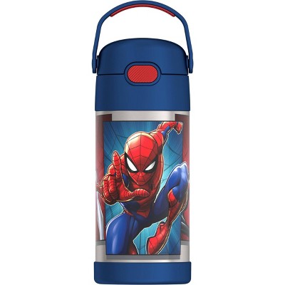 Thermos Kids Stainless Steel Vacuum Insulated Funtainer Straw Bottle, Spiderman, 12 fl oz