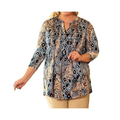 Women's 3/4 Sleeve V-Neck Tunic Top - Plus Size - On The Plus Side