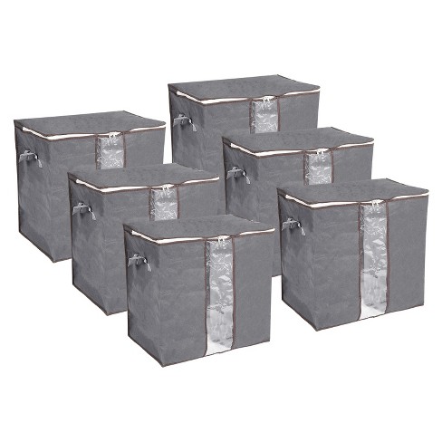 Unique Bargains Foldable Clothes Storage Bins Closet Organizers with Reinforced Handles Blankets Bedding Grey