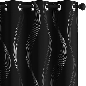 Deconovo 2 Pcs Silver Printed Blackout Curtains with Wave Pattern, 6 Grommets, No Tiebacks - 1 of 4