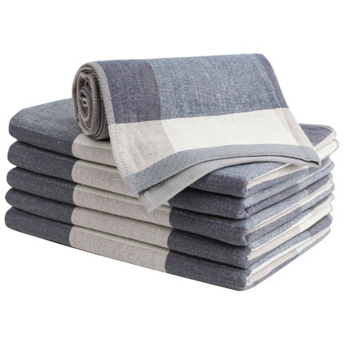 PiccoCasa 6 Pcs 13 x 29 100% Cotton Plaid Absorbent Kitchen Towel Blue  and White - PiccoCasa