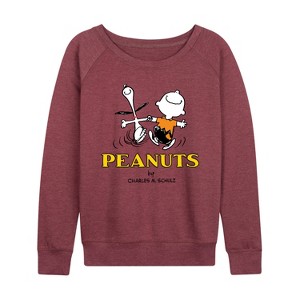 Women's - Peanuts - Charlie Snoopy Dancing Lightweight French Terry Wide Neck Long Sleeve Shirt - 1 of 4