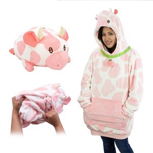Strawberry Cow Adult Snugible Blanket Hoodie & Pillow - 1 of 4