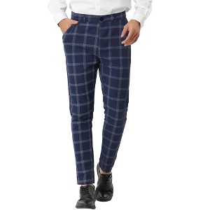 Lars Amadeus Men's Plaid Patterned Slim Fit Flat Front Business Dress Pants - 1 of 4