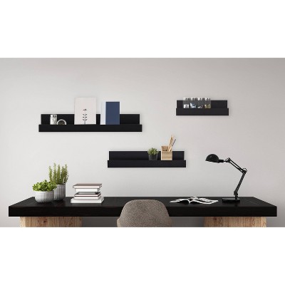 Levie Black Manufactured Wood 3-Piece Floating Wall Shelf Set