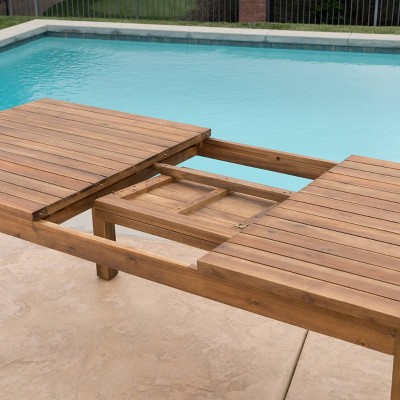 Wilson Teak Finish Acacia Wood Expandable Dining Table