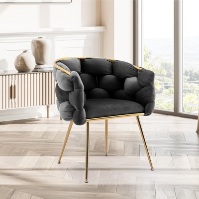 Couch Accent Chair Modern Comfy Velvet Upholstered Barrel Chairs Metal Chair Foot Soft Lining Single Vanity Sofa Armchair for Living Room Office