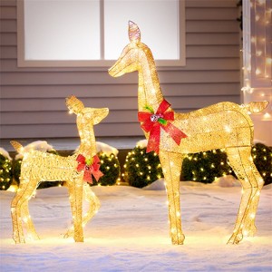 JOYFY 2 Pcs Reindeer Christmas Yard Lights Decoration with 210 LED Lights, Xmas Deer Family Yard Lights for Yard Garden Lawn Outdoor Indoor Decoration - 1 of 4