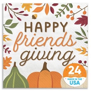Big Dot of Happiness Fall Friends Thanksgiving Napkins, Friendsgiving Party Decor, White 3-Ply Paper Luncheon Dinner Napkins - 24 Count - 1 of 4