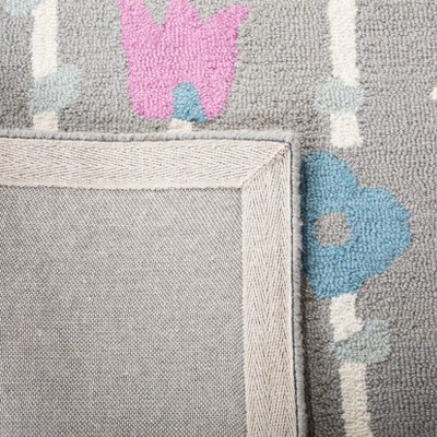 Gray and Pink Floral Hand-Tufted Wool Kids Rug, 3' x 5'