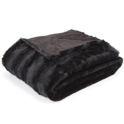 Black Faux Fur Reversible Throw Blanket for Pets