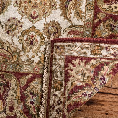 Ivory and Rust Hand-Knotted Wool Area Rug 6' x 9'
