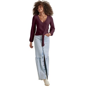 VENUS Womens Tie-Front Button-Up Top - 1 of 4