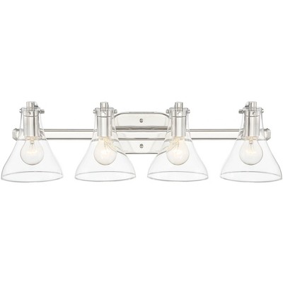 Possini Euro Design Modern Wall Light Polished Nickel Hardwired 27 1/2" Wide 4-Light Fixture Curving Clear Glass Bathroom Vanity