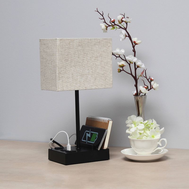15.3" Tall Modern Rectangular Bedside Table Desk Lamp with 2 USB Ports and Charging Outlet - Simple Designs, 3 of 13